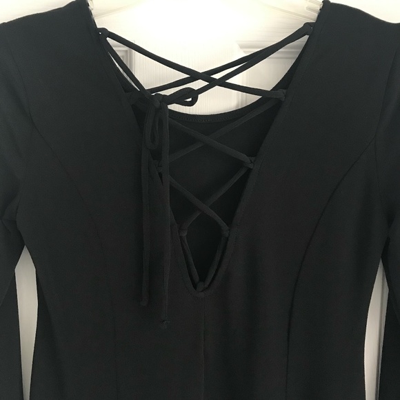 Forever 21 Womens Lace Up Black Dress, Size M - Picture 4 of 5